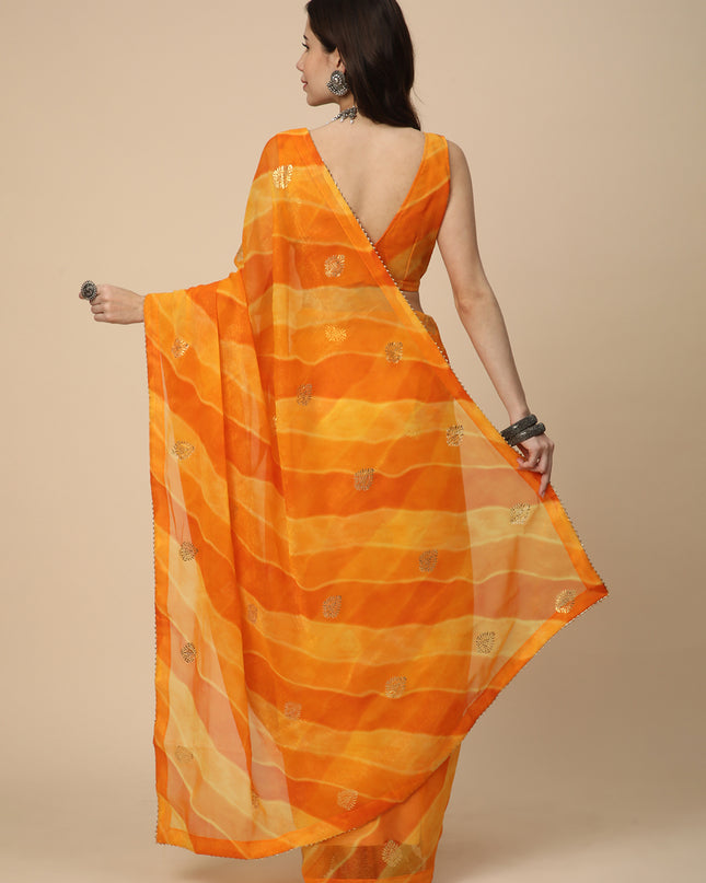 Shimmer Georgette Leheriya Printed Saree with Embroidered Blouse Piece