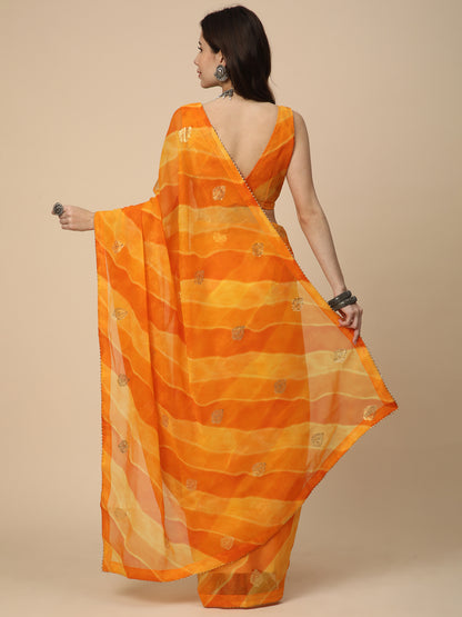 Shimmer Georgette Leheriya Printed Saree with Embroidered Blouse Piece