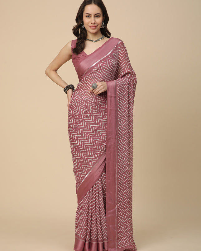 Satin Georgette Printed Saree with Unstitched Blouse Piece