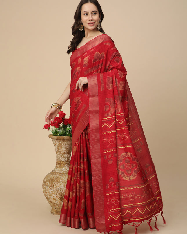 Printed Art Silk Saree with Unstitched Blouse Piece
