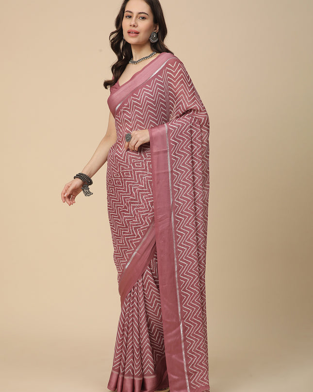 Satin Georgette Printed Saree with Unstitched Blouse Piece