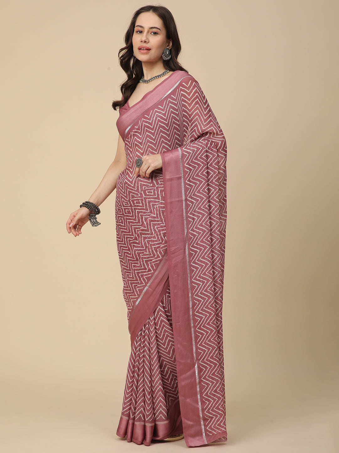 Satin Georgette Printed Saree with Unstitched Blouse Piece