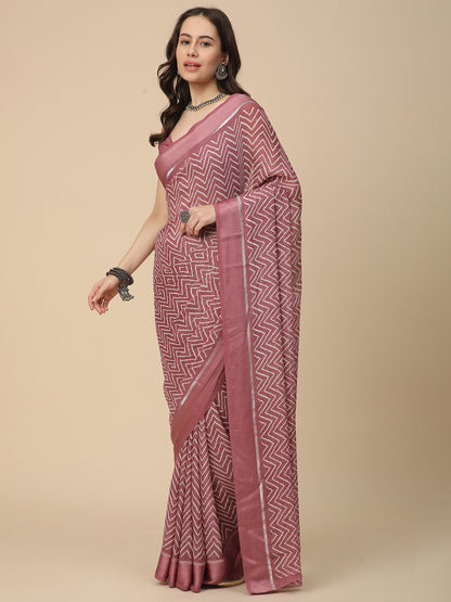 Satin Georgette Printed Saree with Unstitched Blouse Piece