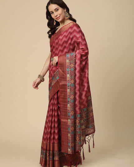 Printed Art Silk Saree with Unstitched Blouse Piece