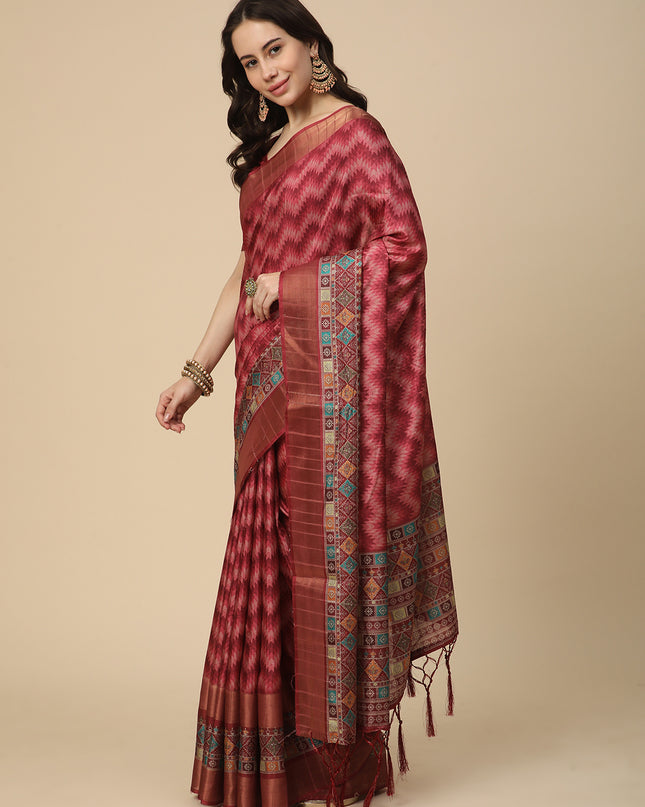 Printed Art Silk Saree with Unstitched Blouse Piece