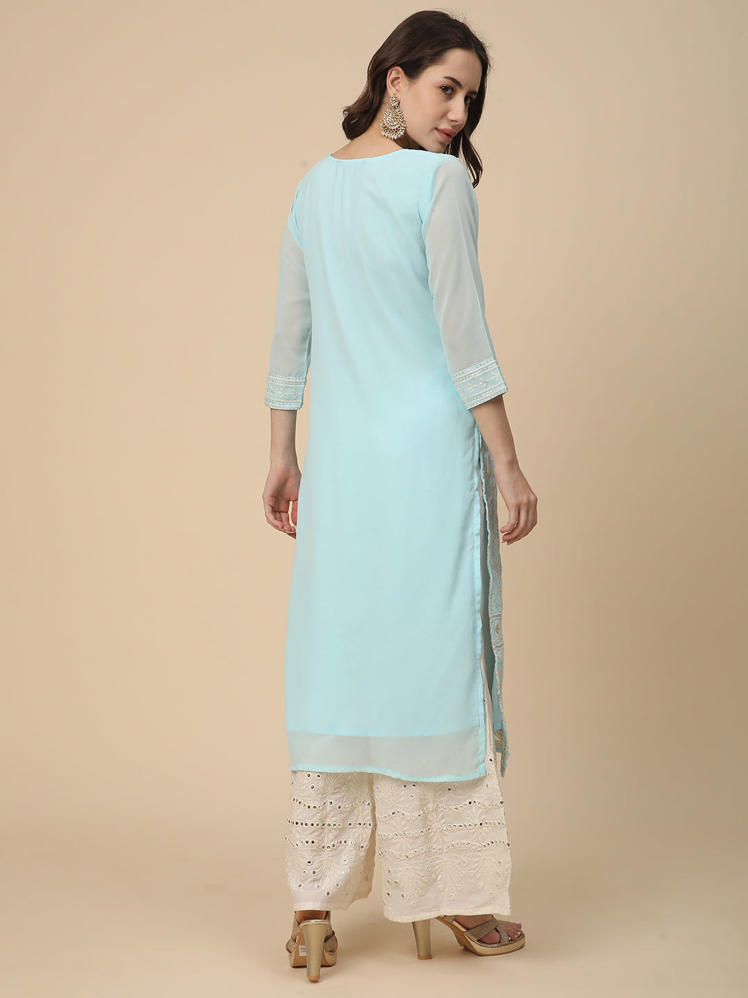 RATAN Women's Georgette Straight Lucknowi Chikankari Ethinic Wear Kurta
