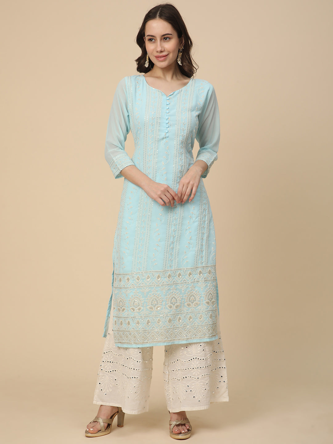 RATAN Women's Georgette Straight Lucknowi Chikankari Ethinic Wear Kurta
