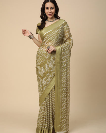 Satin Georgette Printed Saree with Unstitched Blouse Piece