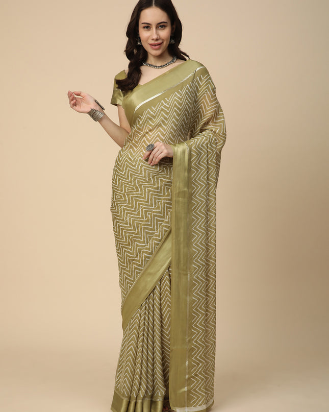 Satin Georgette Printed Saree with Unstitched Blouse Piece