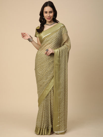 Satin Georgette Printed Saree with Unstitched Blouse Piece