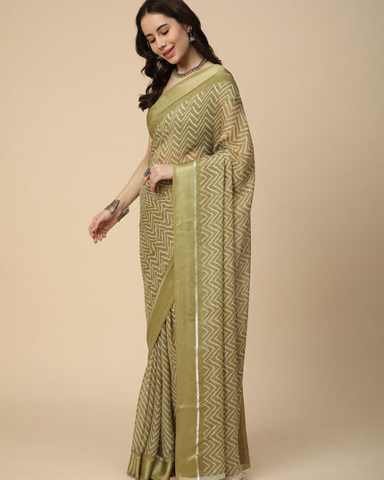 Satin Georgette Printed Saree with Unstitched Blouse Piece