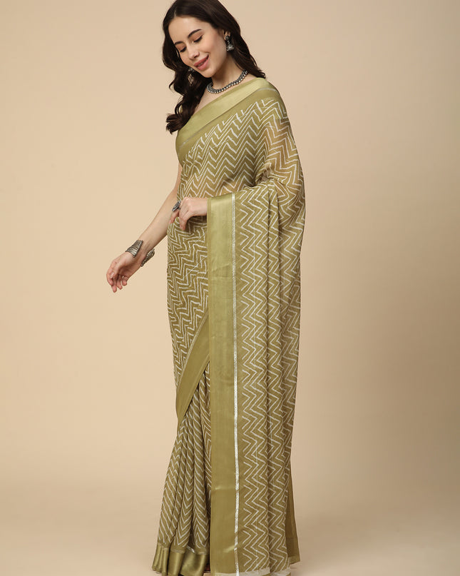 Satin Georgette Printed Saree with Unstitched Blouse Piece