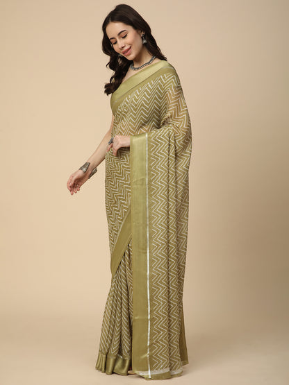 Satin Georgette Printed Saree with Unstitched Blouse Piece