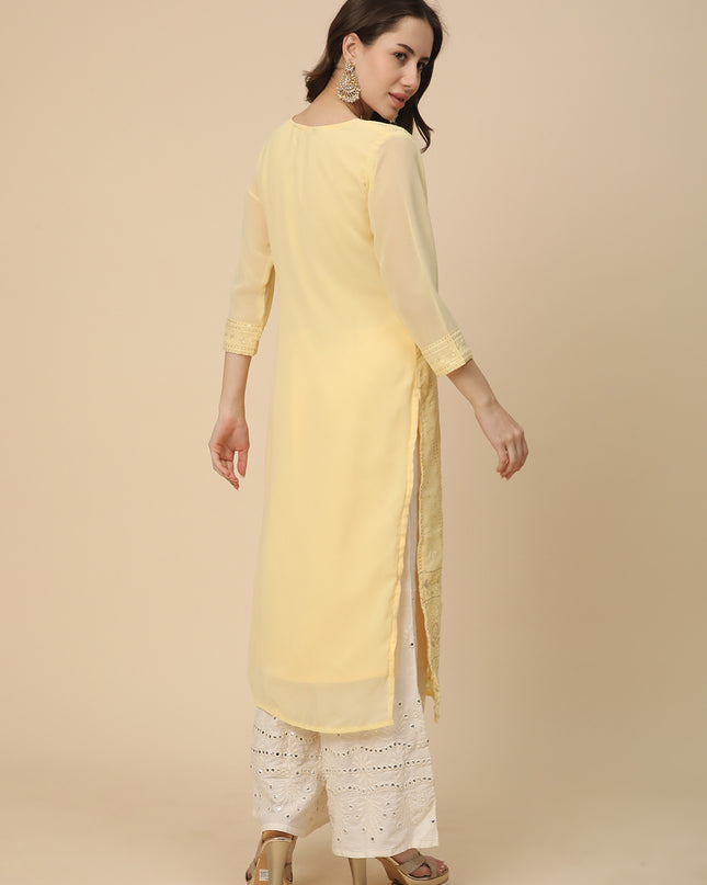 Georgette Straight Lucknowi Chikankari Ethinic Wear Kurta