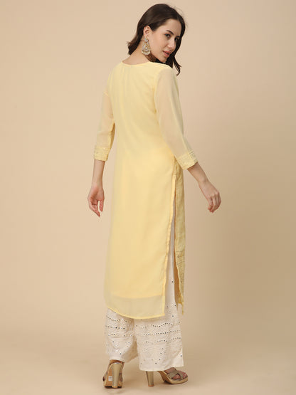 RATAN Women's Georgette Straight Lucknowi Chikankari Ethinic Wear Kurta
