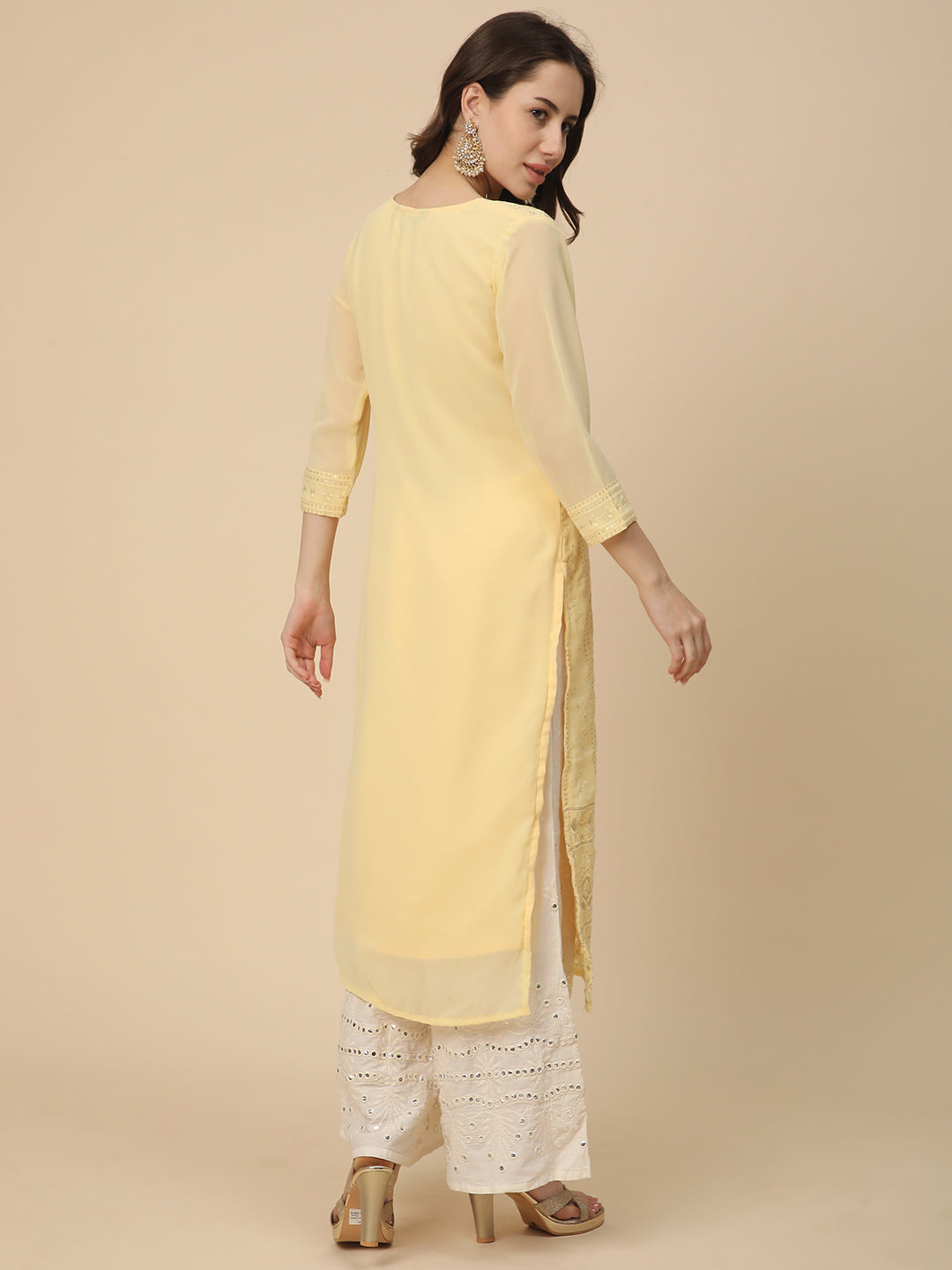 Georgette Straight Lucknowi Chikankari Ethinic Wear Kurta