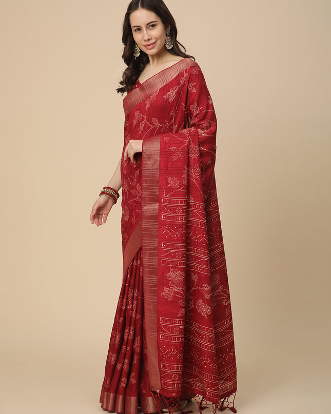Printed Art Silk Saree with Unstitched Blouse Piece