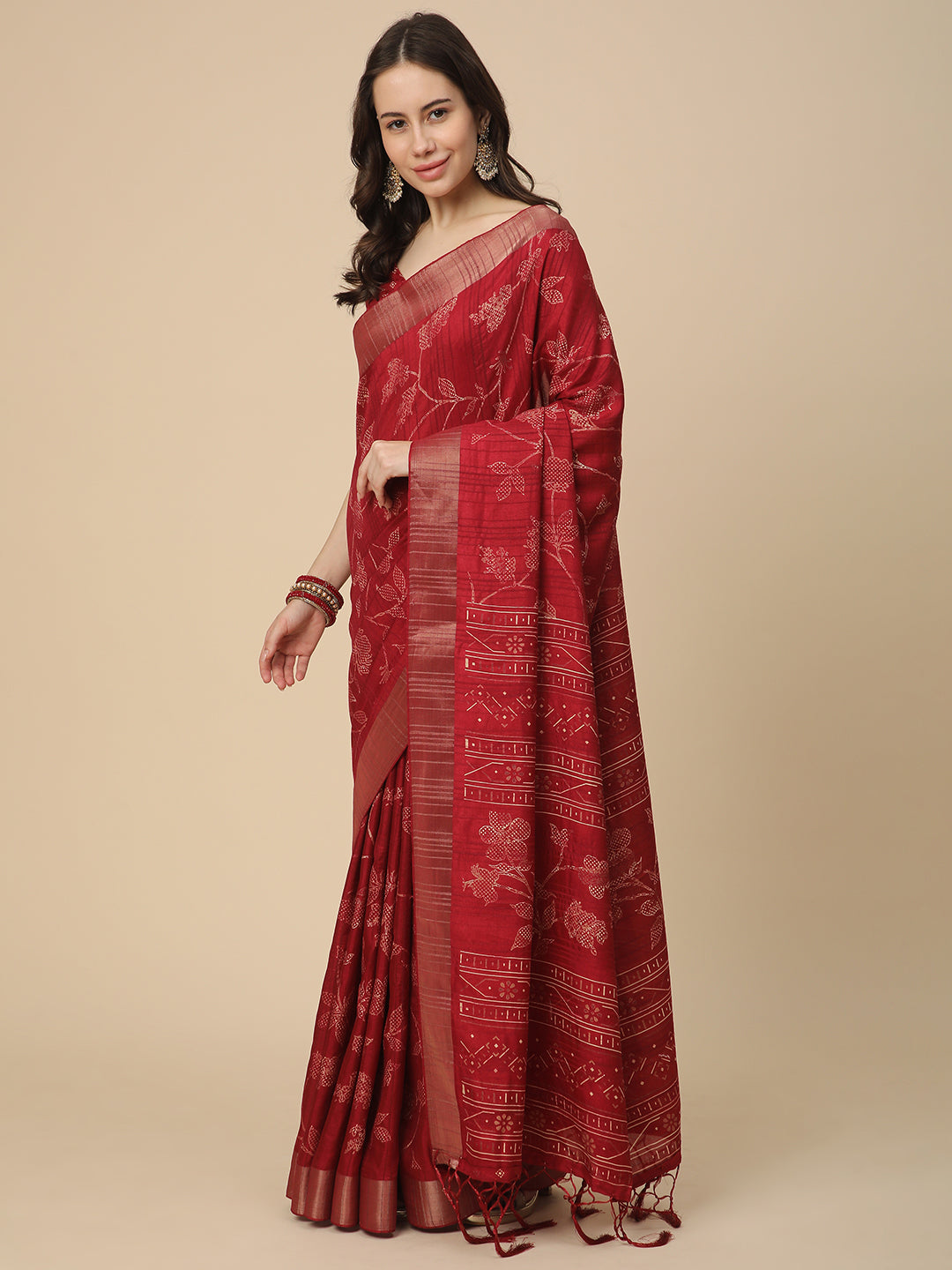 Printed Art Silk Saree with Unstitched Blouse Piece