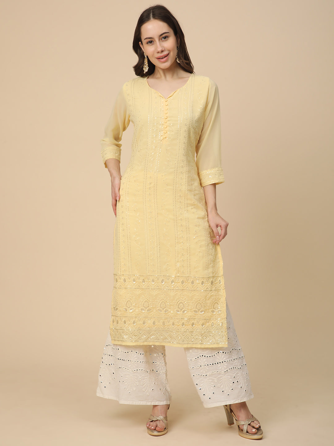 Georgette Straight Lucknowi Chikankari Ethinic Wear Kurta