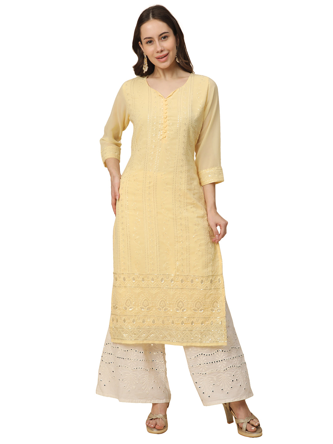 Georgette Straight Lucknowi Chikankari Ethinic Wear Kurta
