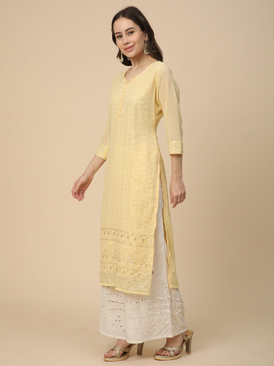 Georgette Straight Lucknowi Chikankari Ethinic Wear Kurta