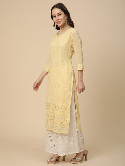 RATAN Women's Georgette Straight Lucknowi Chikankari Ethinic Wear Kurta
