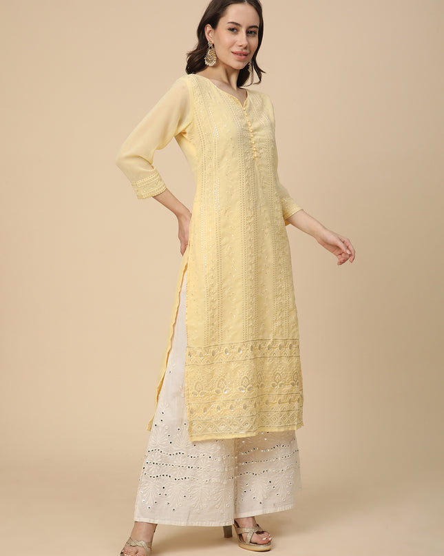 Georgette Straight Lucknowi Chikankari Ethinic Wear Kurta