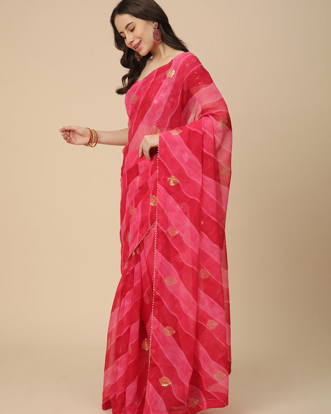 Shimmer Georgette Leheriya Printed Saree with Embroidered Blouse Piece