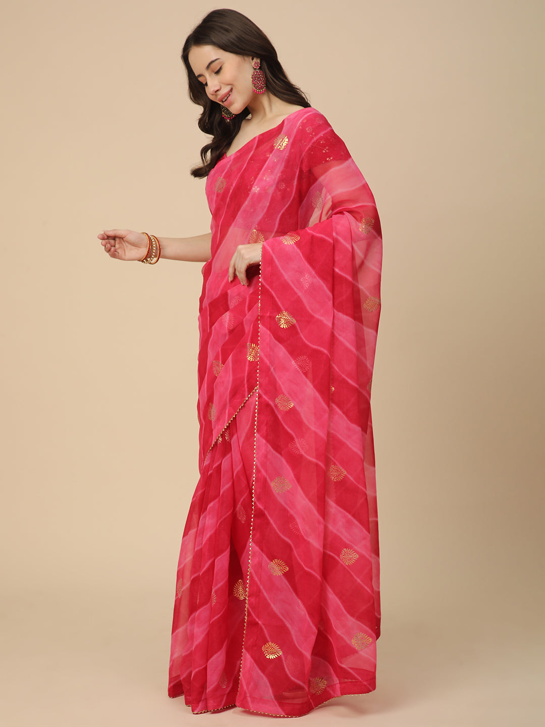 Shimmer Georgette Leheriya Printed Saree with Embroidered Blouse Piece