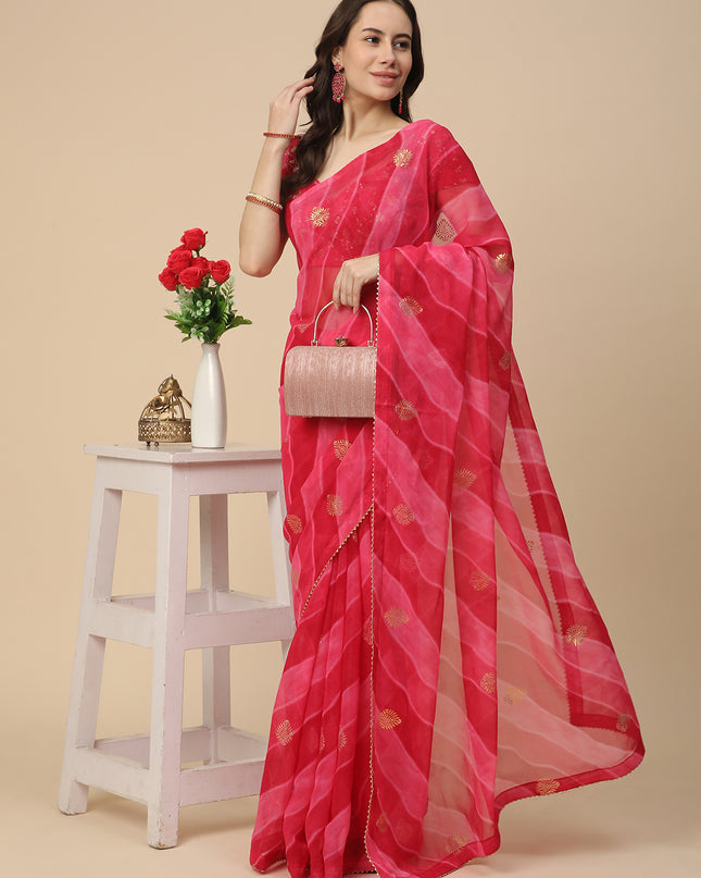 Shimmer Georgette Leheriya Printed Saree with Embroidered Blouse Piece
