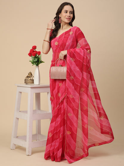 Shimmer Georgette Leheriya Printed Saree with Embroidered Blouse Piece