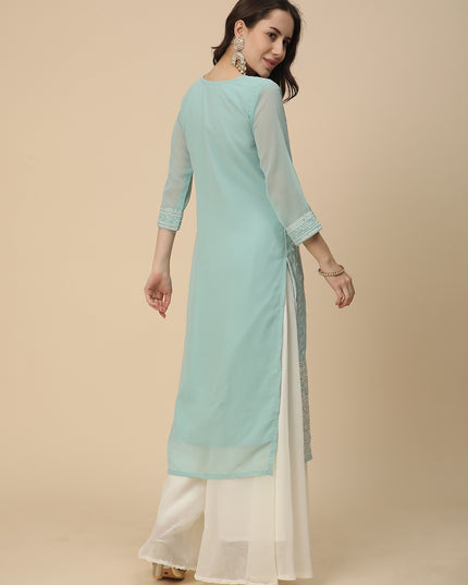 Georgette Straight Lucknowi Chikankari Ethinic Wear Kurta
