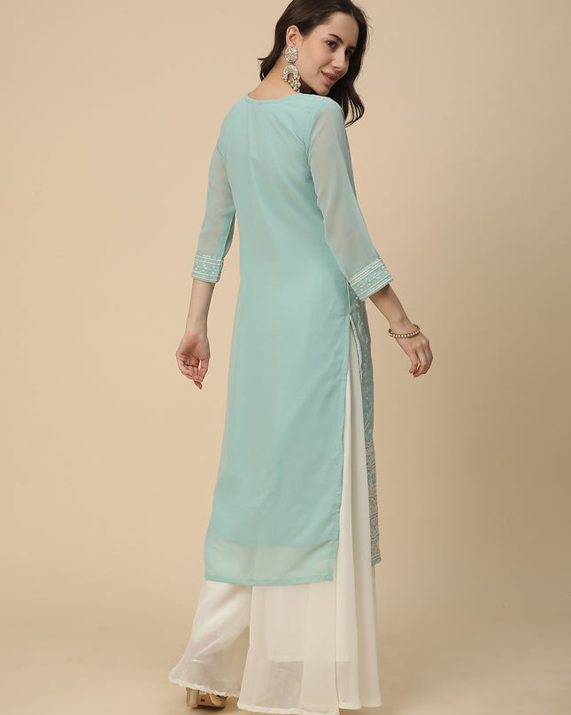Georgette Straight Lucknowi Chikankari Ethinic Wear Kurta