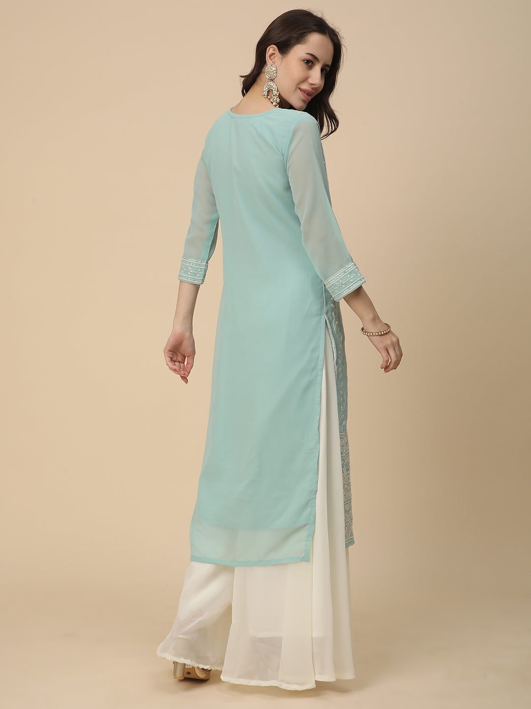 Georgette Straight Lucknowi Chikankari Ethinic Wear Kurta
