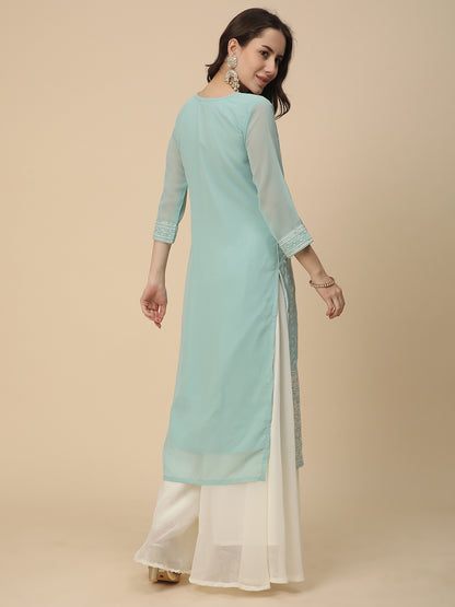 RATAN Women's Georgette Straight Lucknowi Chikankari Ethinic Wear Kurta