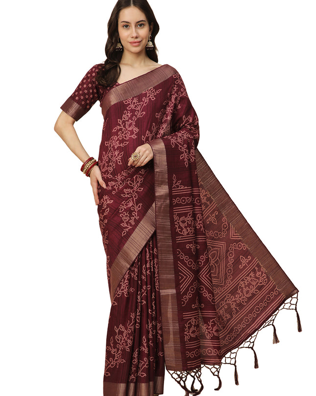 Printed Art Silk Saree with Unstitched Blouse Piece
