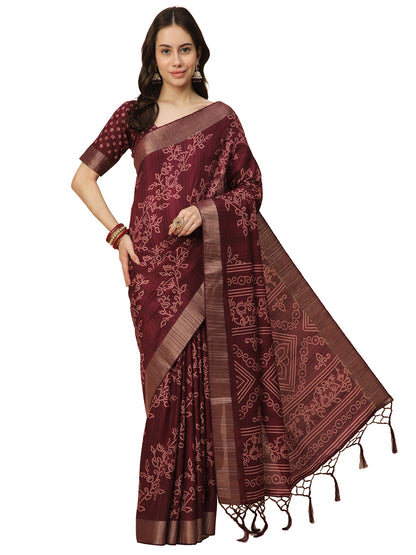 Printed Art Silk Saree with Unstitched Blouse Piece