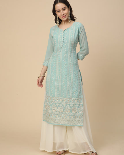 Georgette Straight Lucknowi Chikankari Ethinic Wear Kurta