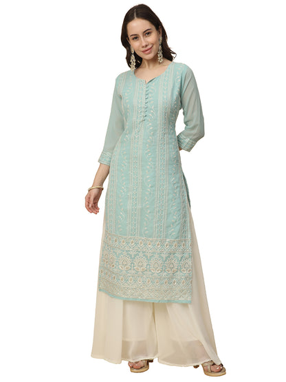 RATAN Women's Georgette Straight Lucknowi Chikankari Ethinic Wear Kurta