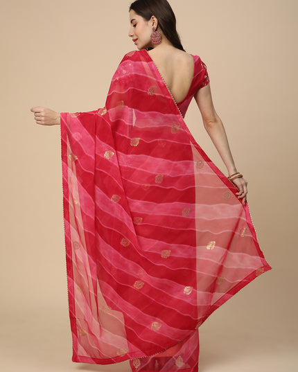 Shimmer Georgette Leheriya Printed Saree with Embroidered Blouse Piece