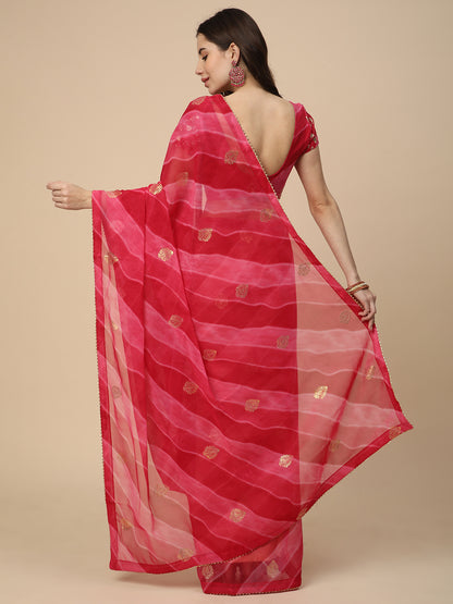 Shimmer Georgette Leheriya Printed Saree with Embroidered Blouse Piece