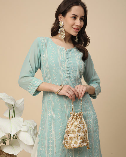 Georgette Straight Lucknowi Chikankari Ethinic Wear Kurta