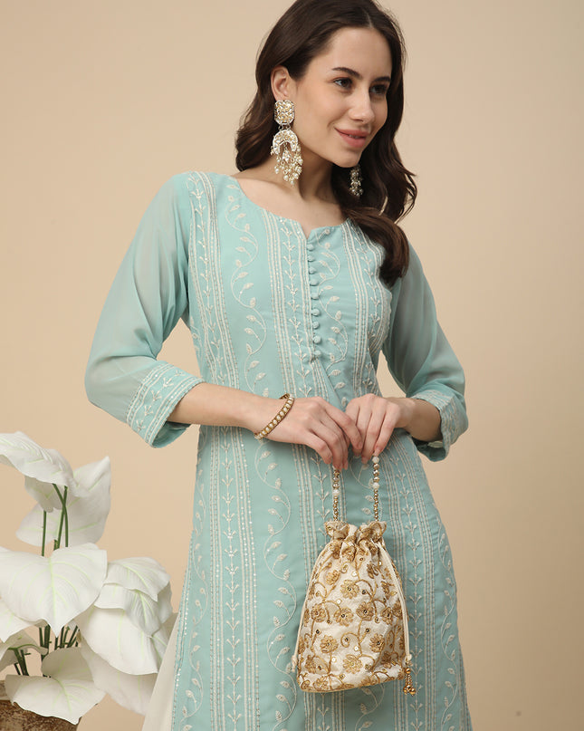 Georgette Straight Lucknowi Chikankari Ethinic Wear Kurta