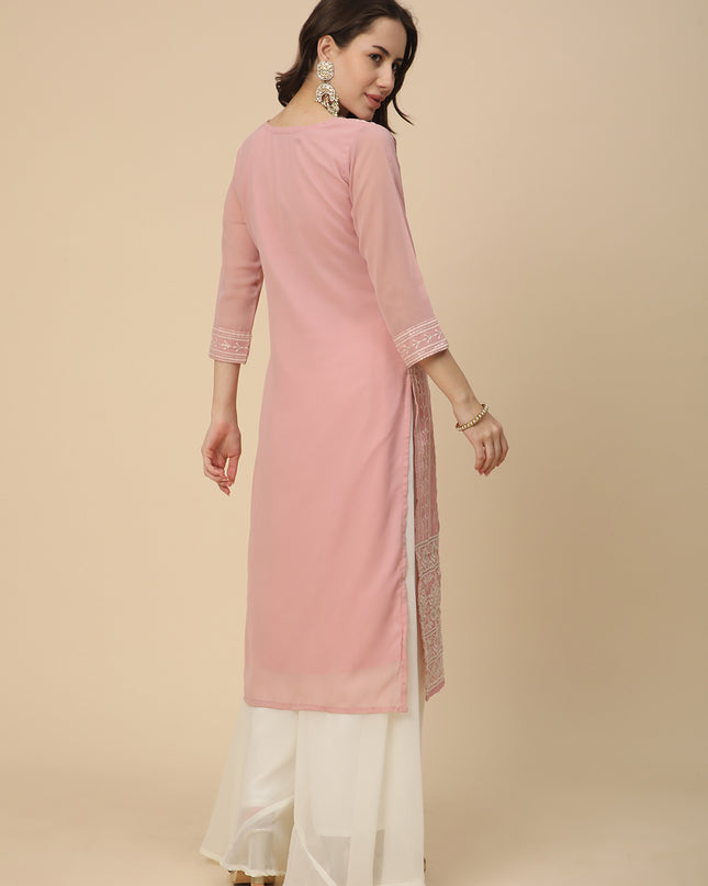 Georgette Straight Lucknowi Chikankari Ethinic Wear Kurta