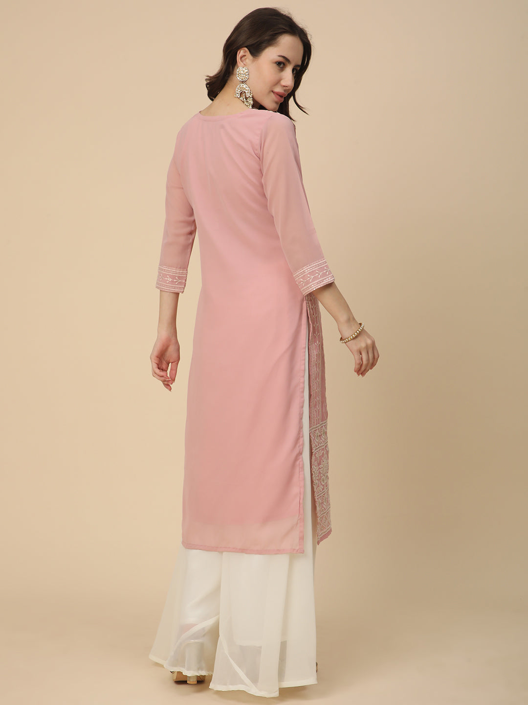 Georgette Straight Lucknowi Chikankari Ethinic Wear Kurta