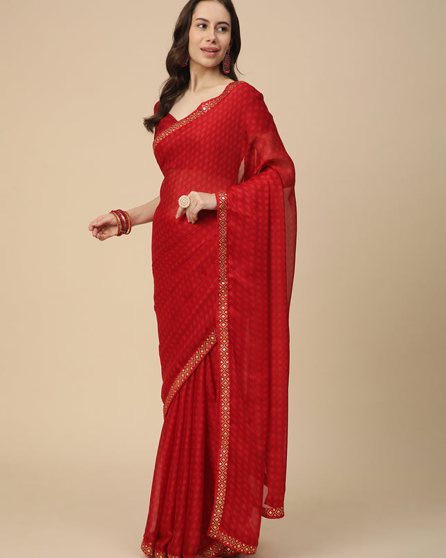 Chiffon Printed Saree with Printed Blouse Piece