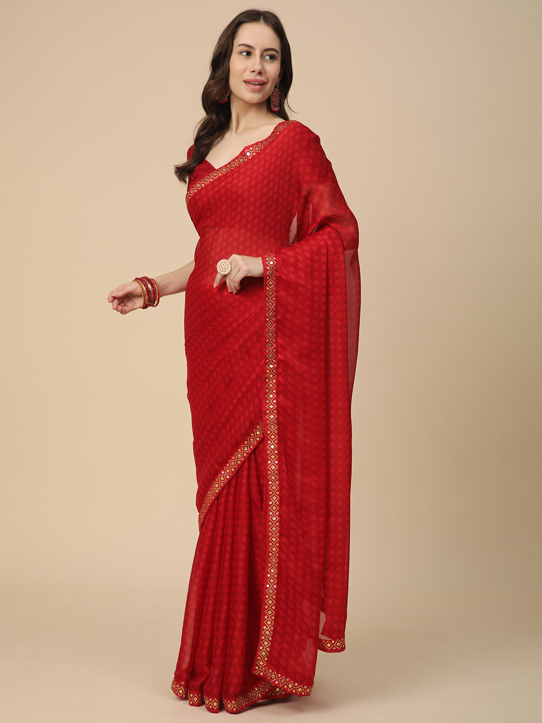Chiffon Printed Saree with Printed Blouse Piece
