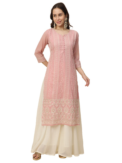 Georgette Straight Lucknowi Chikankari Ethinic Wear Kurta