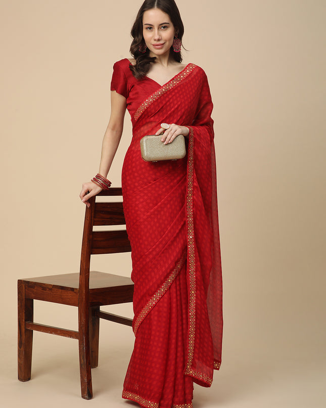 Chiffon Printed Saree with Printed Blouse Piece