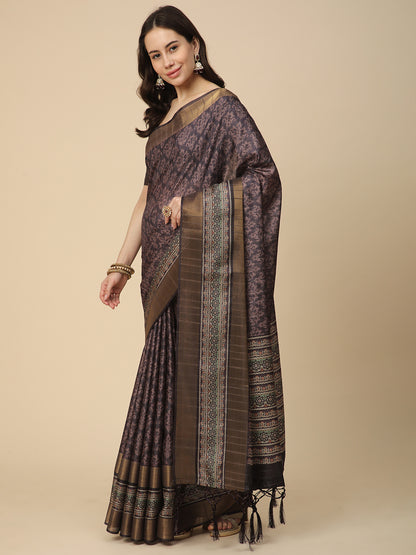 Printed Art Silk Saree with Unstitched Blouse Piece